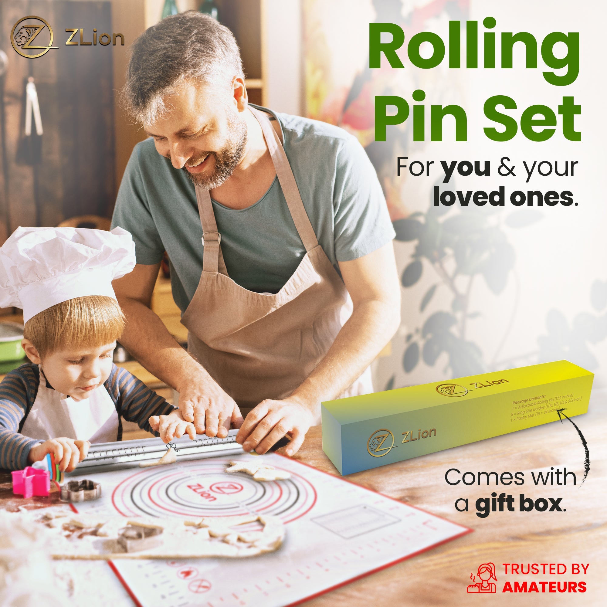 Rolling Pin with Adjustable Rings for Kids
