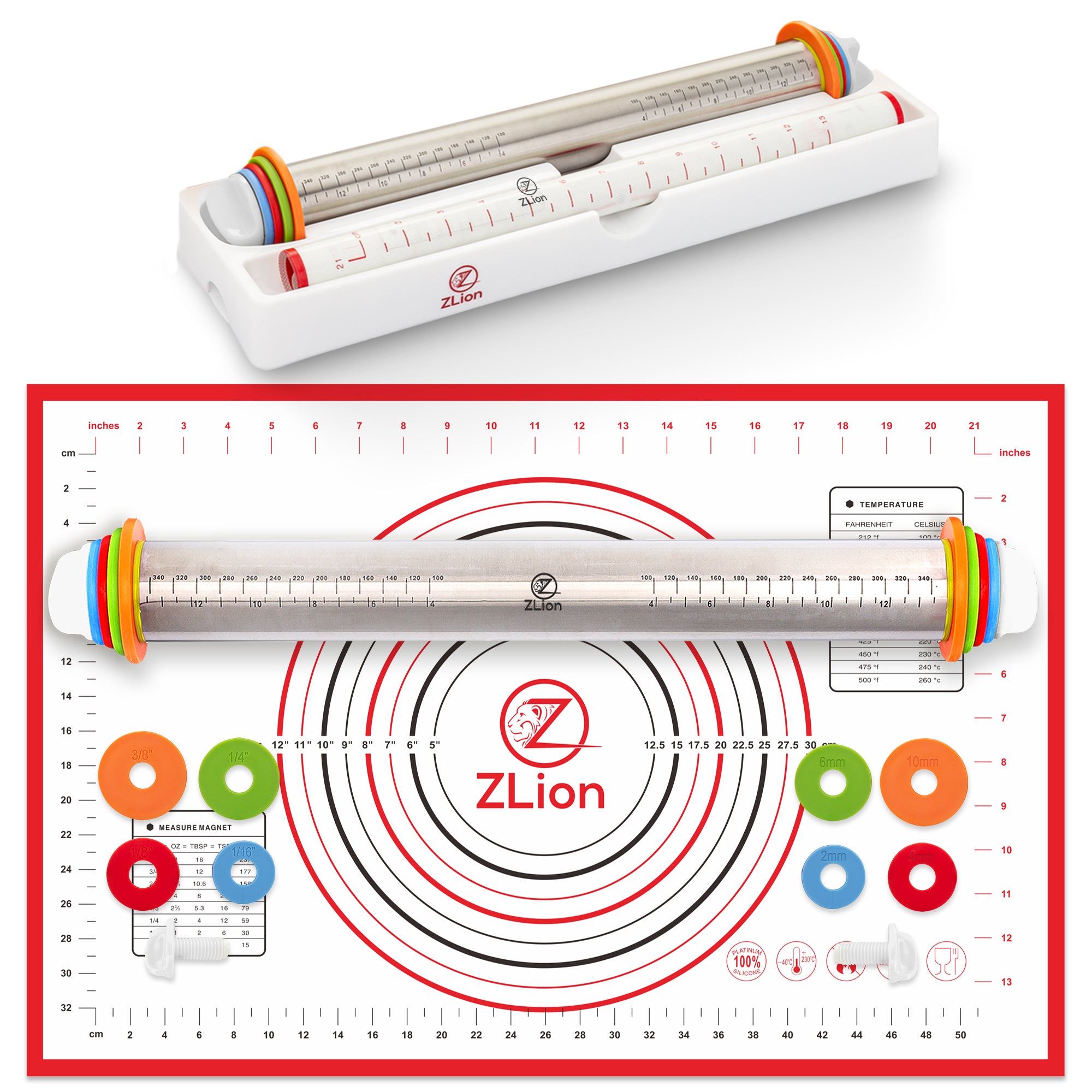 Zlion Adjustable Rolling Pin with Gift Box & Storage Base